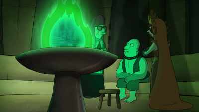 [gasps] Zog's leaving the church.
We must track his progress. - Disenchantment