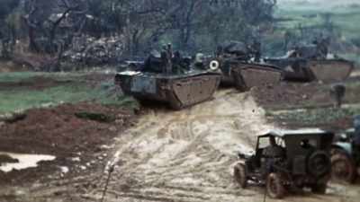 GEN BUCKNER: Heavy
rain has stopped our tanks - The Pacific War in Color