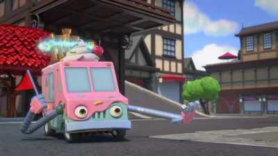 -Get lost, lady.
-[Phantom Song playing] - Mighty Monsterwheelies