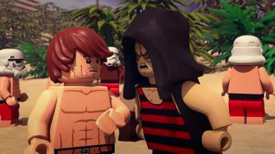 Get out. Ow!
Do you have any idea who I am? - Lego Star Wars Summer Vacation