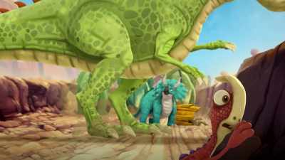 -Giganto! Are we glad to see you!
-(roars) - Gigantosaurus