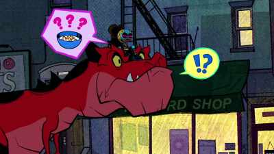 - (giggling)
- (miffed grunt) - Marvel's Moon Girl and Devil Dinosaur