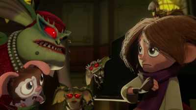 -[Gizmo squeals]
-[Elle grunts] - Gremlins: Secrets of the Mogwai