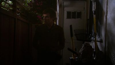 (Glass shatters, car alarm) - Dexter