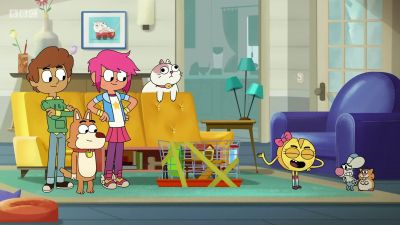 Good job, sugar. Now put him back in his cage. - Boy Girl Dog Cat Mouse Cheese