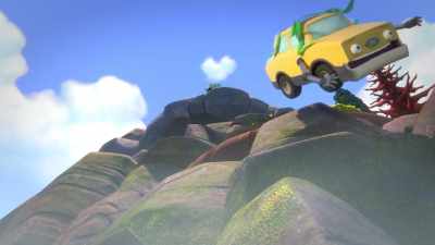 -[grappling hook clangs]
-[Cabbie whimpers] - Mighty Monsterwheelies