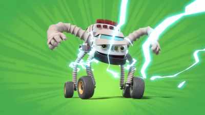 -[grunts, chuckles]
-[electricity crackling] - Mighty Monsterwheelies