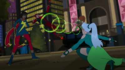 -(GRUNTS)
-(SHRIEKING LOUDLY) - Marvel Rising: Battle of the Bands