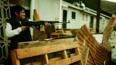 (guns firing)
(Ray groaning) - Shadow Wolves