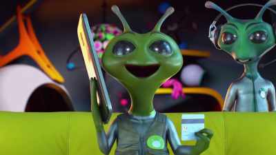 Ha! Meh moo!
[inspired babbling] - Alien TV