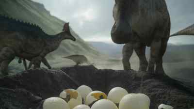 Hadrosaurs look after
their young with care. - Prehistoric Planet