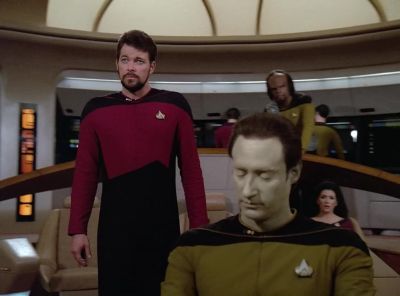 - Hail on all frequencies.
- Running frequency search. - Star Trek: The Next Generation