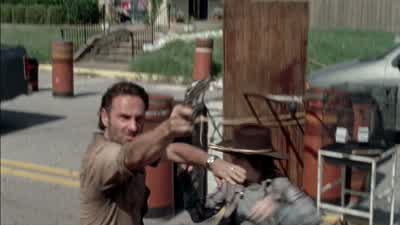 Hands! Now you drop what you got and you go. Your guns, your shoes, and that sword. All of it. 10 se - The Walking Dead