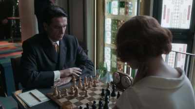 Harmon pushes her pawn - The Queen's Gambit