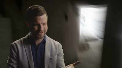 He can't work out what it is.
He's looking at it thinking, - Secret Nazi Ruins
