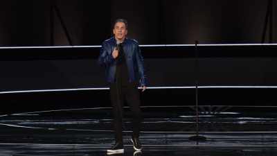 He comes strolling in. "Hey." - Sebastian Maniscalco: Stay Hungry