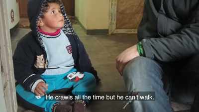 He crawls day and night but cannot walk. - Killing Gaza