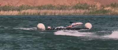 He cuts off a rider
just before the log jump - Hot Water
