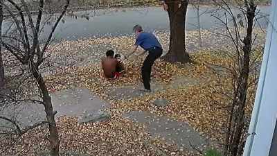 He exits his house
and is shocked by what he sees. - Neighborhood Wars