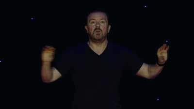 He goes, "Right, dogs!"
They go, "What?" - Ricky Gervais: Humanity