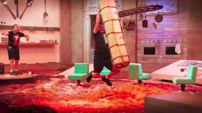 He rode that mozzarella stick
30 feet over a lava explosion, - Floor Is Lava
