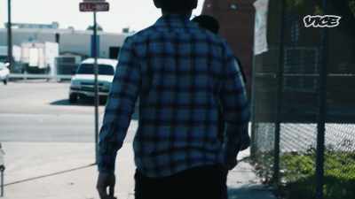 He runs out the house.
I go out after him. - I Was a Teenage Felon