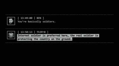 He said "internet soldier"
was the preferred term. - Cyberwar