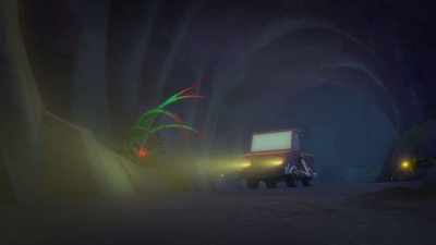 -[headlights buzzing]
-[eerie music playing] - Mighty Monsterwheelies