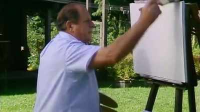 He'll usually pre-prime a canvas
with gesso, white, gray, or black. - Bob Ross: Happy Accidents, Betrayal & Greed
