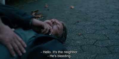 - Hello. It's the neighbor.
- He's bleeding. - Another Round