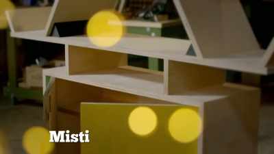 Her six-foot-high shelves
over low cabinet - Handmade: Britain's Best Woodworker