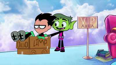 Here we are.
Let me help you with the door, sir. - Teen Titans GO! To the Movies