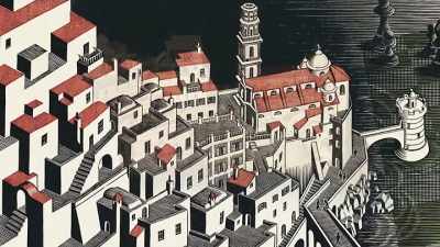 Here in Baarn,
I hardly know anyone, - M. C. Escher: Journey to Infinity