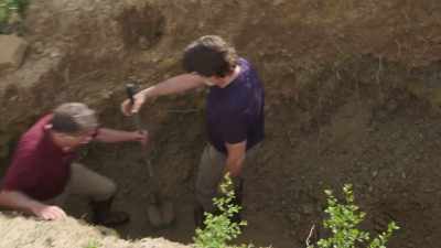 Here, let me show you
how you do a ceremonial dig - Beyond Oak Island