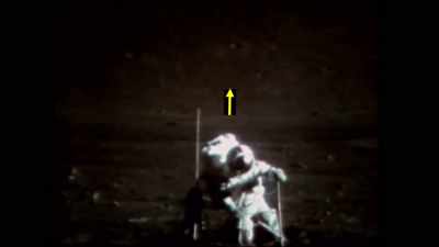 Here, the astronaut is first jumped,
and then he seems to float in midair. - American Moon