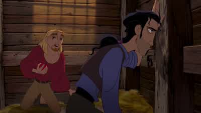 So uh how's the How's the escape plan comingAll right All right WaitI'm getting something YeahOkay Here's the planIn the dead of night you and I grab some provisions Mm hmhijack one of those long boatsand then we row back to Spain like there's no - The Road to El Dorado