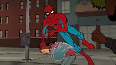-[♪ heroic music playing]
-[thugs grunting] - Your Friendly Neighborhood Spider-Man