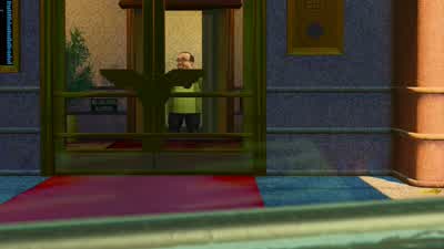He's ascending in the vertical transporter. - Toy Story 2
