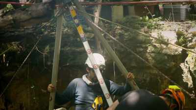 He's exploring the caves
surrounding Chichen Itza - Lost Treasures of the Maya