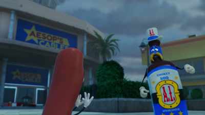 Hey, hey, hey! Calm down.
It's okay. We'll find your beef. - Sausage Party: Foodtopia