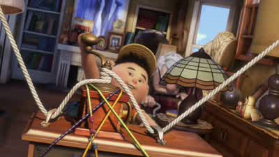 Hey look BuildingsThat building's so close I can almost touch itWow this is greatYou should try this mr FredricksenLook there's a bus that could take me home two blocks awayHey I can see your house from hereDon't jerk around so much kidWell that's not - Up