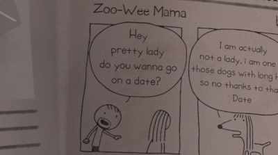 "Hey, pretty lady.
Do you wanna go on a date?" - Diary of a Wimpy Kid