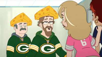 Hey there. Let's get a photo
to remember another Packer victory. - Chicago Party Aunt