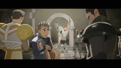 -High five! [laughs]
-[knights laugh] - Nimona