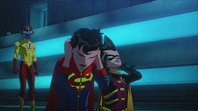 - [high-pitched screeching]
- [both groaning] - Batman and Superman: Battle of the Super Sons