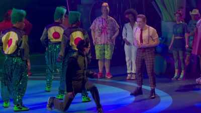 ♪ Hold on, Plankton,
I am simply shocked - The SpongeBob Musical: Live on Stage!