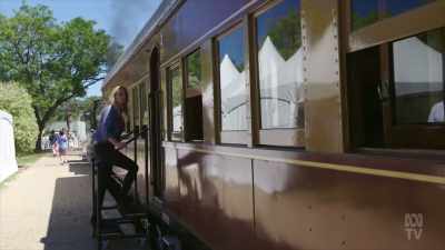 Hopped on a steam train
(STEAM WHISTLE BLOWS) - Aussie Inventions That Changed The World