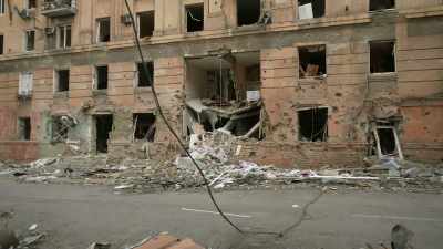 Houses we saw standing days ago
are destroyed. - 20 Days in Mariupol
