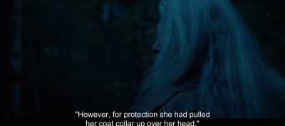 "However, for protection she had pulled
her coat collar up over her head." - The Most Beautiful Boy in the World