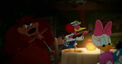 -(humming)
-(off-key music playing) - Legend of the Three Caballeros